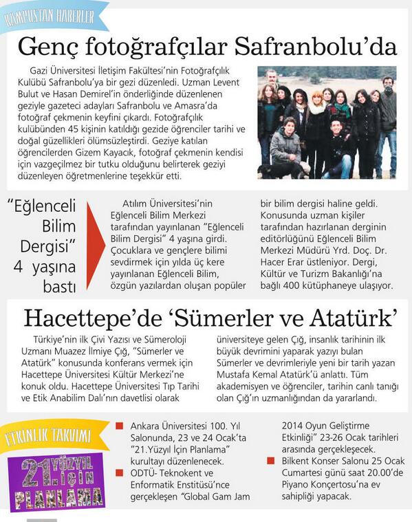 HTuniversite's tweet photo. Kampüsten Haberler'de bugün @Gazi_Universite @AtilimUniv ve @Hacttepe_Unv var. http://t.co/u5SWEKMuue