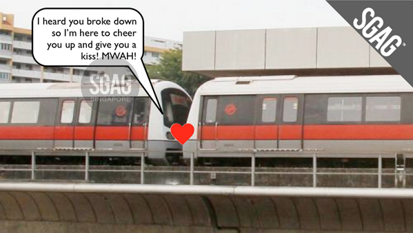 SGAG_SG's tweet photo. They found love in a hopeless place #SMRT #train http://t.co/6iffHBjFZ5