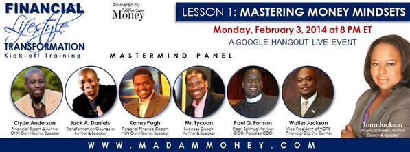 MsMadamMoney's tweet photo. #SAVETHEDATE: #FREE #FinancialTransformation Online Training on Mon 2/3 - #MoneyMindsets. w Guest @clydeanderson http://t.co/7VciWYjEPa