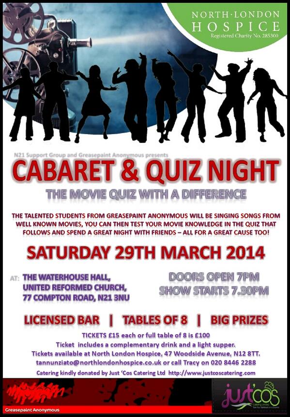 Carbaret quiz night in aid of <a href="/NLondonHospice/">North London Hospice</a> can you come @cakeandcuddles <a href="/FoodFestivalEN4/">Cockfosters Festival</a> @CottonandPearl
