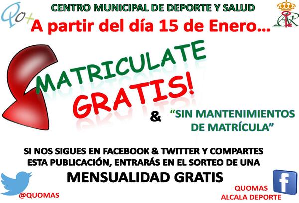 Quomas's tweet photo. EL #CMDS realizará un sorteo de mensualidad gratis entre los seguidores de Fb y twitter que compartan y RT!
¡SUERTE! http://t.co/4wWkAox2RI