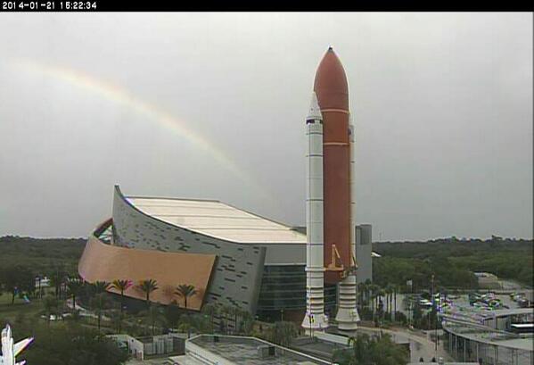 MyNews13's tweet photo. Quick! Check out the rainbow on our @ExploreSpaceKSC Atlantis Cam in #Brevard: http://t.co/hCbpAt85Vj http://t.co/5HAKEmSNO3