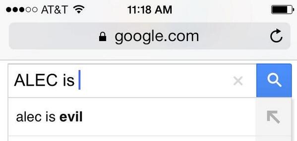 SeanGarren's tweet photo. This is clever: MT @WorkingAmerica: See, @google Even your algorithm knows should dump ALEC. @ericwolfson #GoogleALEC http://t.co/ML1bFMMR25