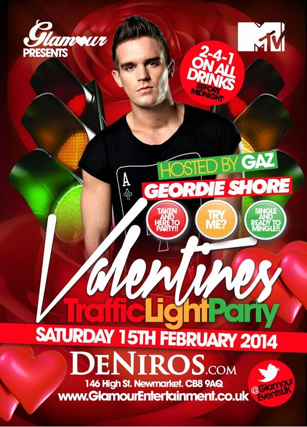 GlamourEventsUK's tweet photo. SATURDAY 15th FEB

Valentines Traffic Light Party

Hosted by @GazGShore 

@DeNirosSuffolk Newmarket http://t.co/ywlwhXMi81