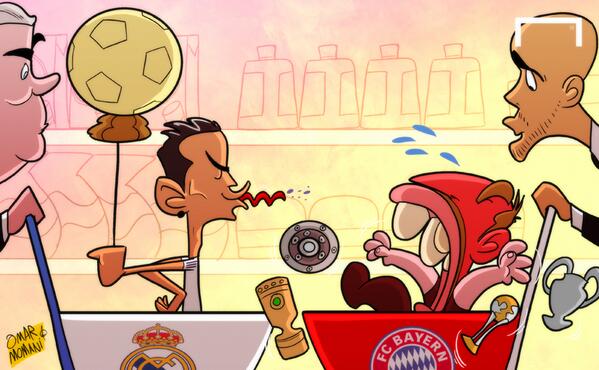 omomani's tweet photo. Cartoon: Cry-baby #Ribery throws his toys out of the pram #Ronaldo #RealMadrid #fcbayern #Ancelotti #Guardiola http://t.co/0Wj0TDrQm5
