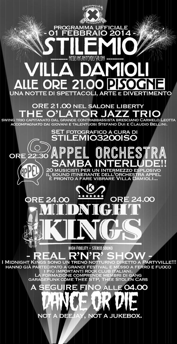 STILEMIObros's tweet photo. #midnightkings #stilemio #ritorna #villadamioli #01febbraio #danceordie  #bigparty #rockandroll #swing #samba #appel http://t.co/IynEd8WbYM