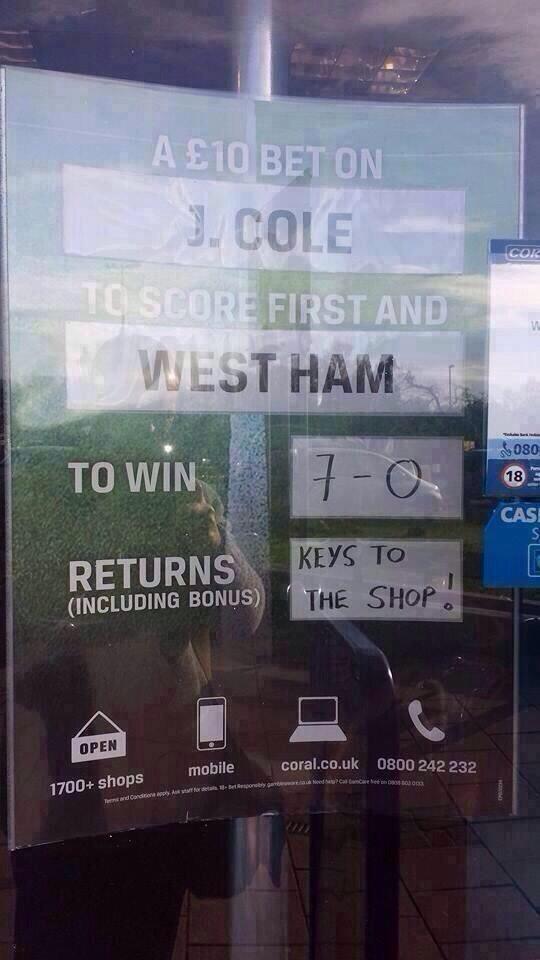 hydeunited's tweet photo. Sorry hope it comes off for west ham but that is funny ;-) http://t.co/v4GXRNmWlr