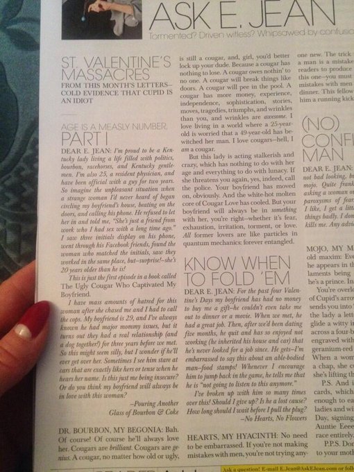 Whip-cracking brilliance & truth of @ejeancarroll Feb Elle advice column: "Age is a Measly Number" Best