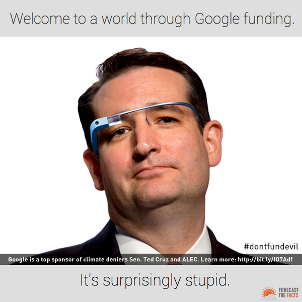 climatebrad's tweet photo. #GoogleALEC: @Google-funded @TedCruz keynoted @ALEC_states summit! http://t.co/PbGW8PI1AV #DontFundEvil http://t.co/JBii0dyNsd