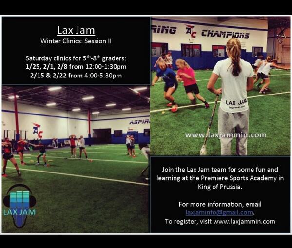 laxjammin's tweet photo. Visit http://t.co/m0LF3ufhLn to sign up for the middle school or high school Winter Clinics. #laxjam #getbetter http://t.co/Cf5l4KNjhJ