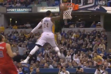 CHNw's tweet photo. Have you seen the "dunk of the year"? Community was there for @Paul_George24's slam. #healthandhoops http://t.co/FErX50R7JX