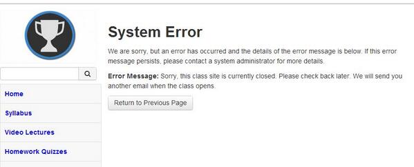 IoTnerd's tweet image. This @coursera course hasn't started and so quizzes aren't available yet.
Hardly a system error, is it?! #uxbug