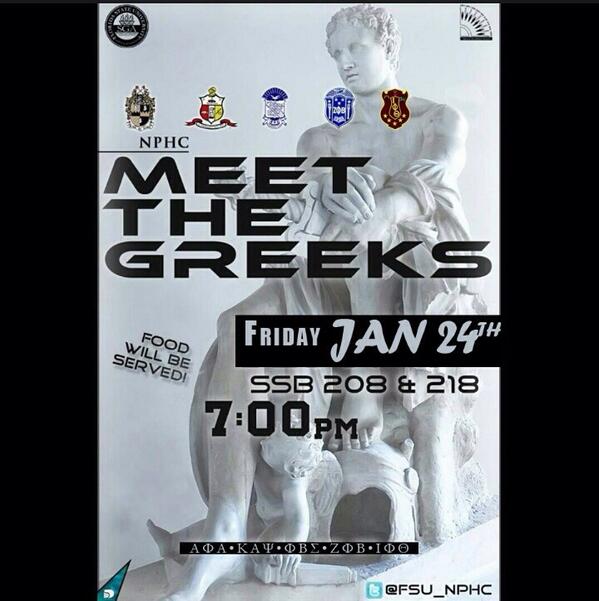 FSU_NPHC's tweet image. Do not miss out on our Spring #MeetTheGreeks! Friday, SSB208 7PM! Food will be Served! #FSU #FSUNPHC #FSU17