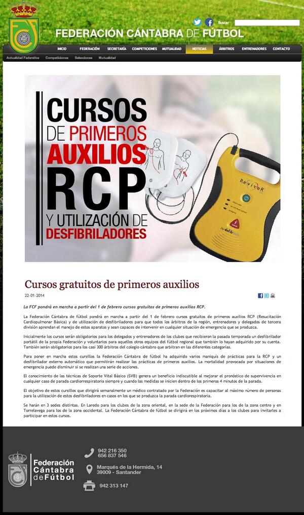 Os pido la máxima difusión en Retwuits posibles x favor: La @fcf_es impartirá cursos gratuitos de primeros auxilios.