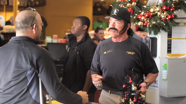 empiremagazine's tweet photo. Arnold @Schwarzenegger wearing one hell of a fake 'tache, surprising folk at the gym: http://t.co/uIWa8839UI http://t.co/vLNy82hp6V