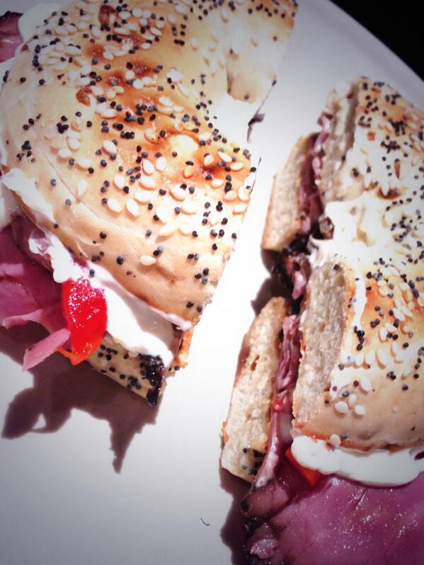 Looking to try something new? It's a Philly on a cream cheesed everything bagel!!  #smokedmeat #balsamiconions #rrp