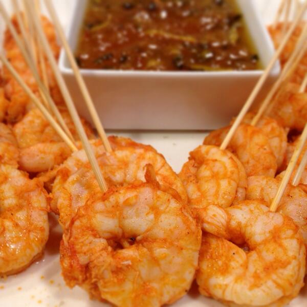 Gulf shrimp with satsuma pepper jelly - pick it up for your next party! #nolacatering #ralphbrennancatering