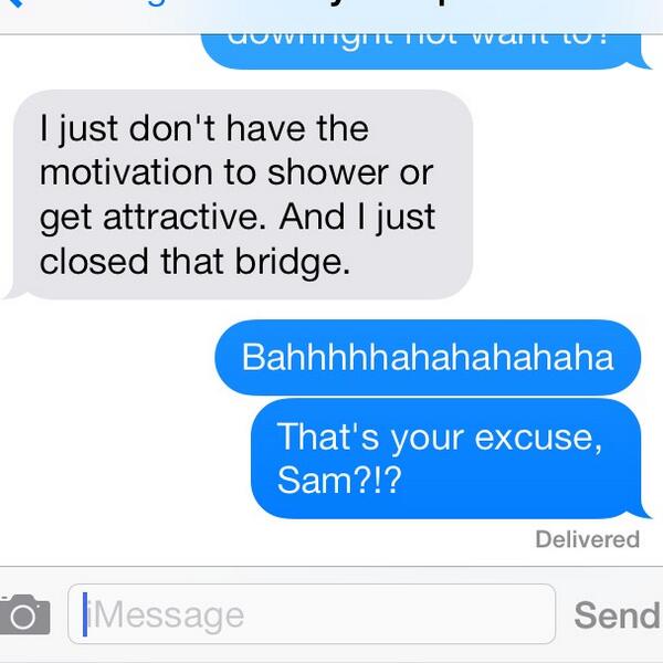 hannnnalee's tweet image. A completely valid &amp;amp; typical response. Lahvvvve this girl. 💗😂 #dying #ourproblems @samkamps