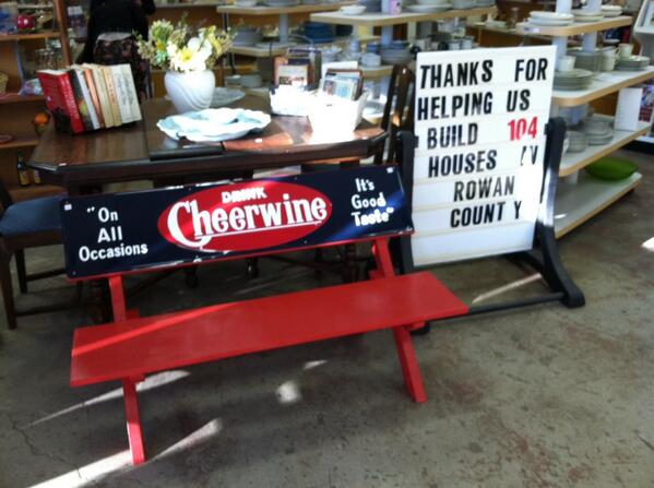 Our Cheerwine benches are made by our Director of Store Operation's two boys!