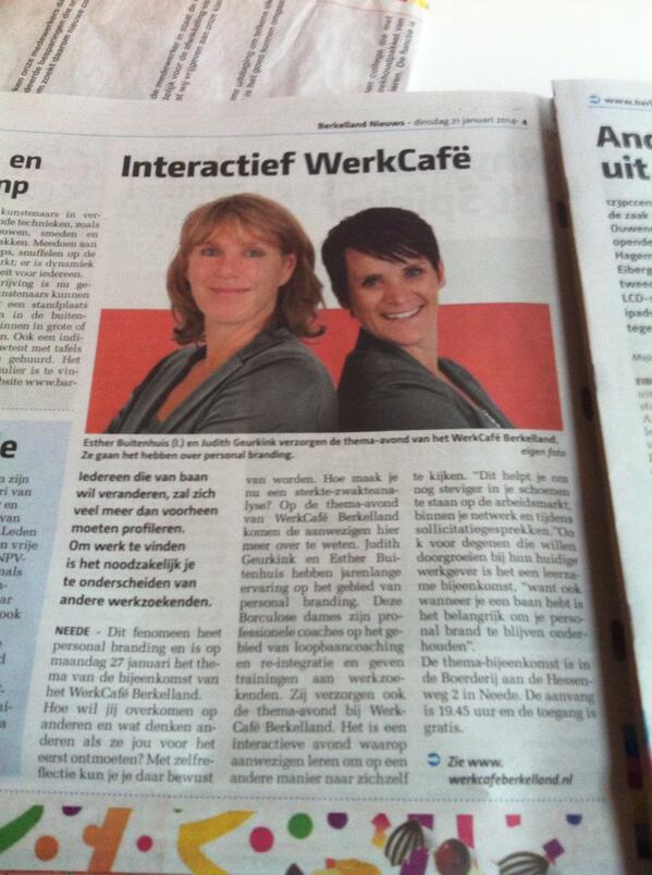 BuitenhuisE's tweet image. leuke reacties gehad op het artikel. Maandag geven we een training personal branding bij werkcafe berkelland. #2Work