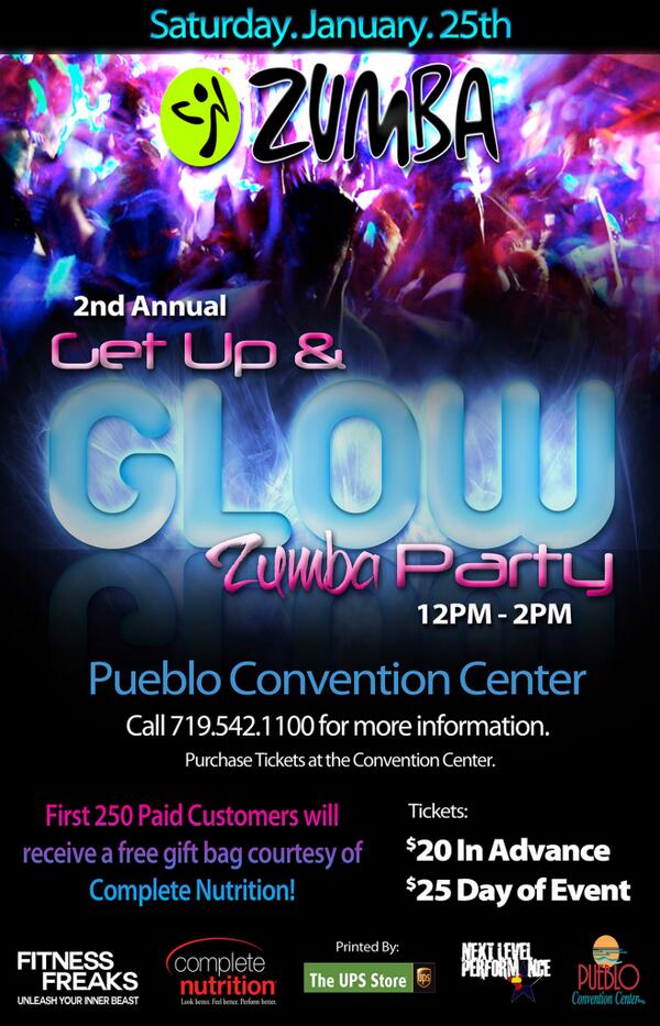 PuebloCC's tweet image. Zumba Glow Party at The Pueblo Convention Center,,,Saturday January 25th starts at noon #timetoglow #fitness