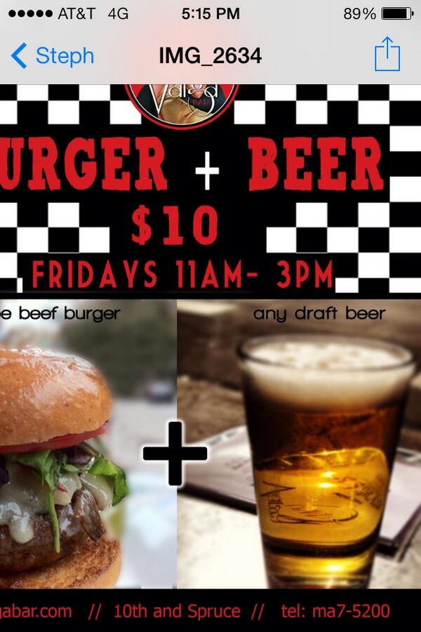 8oz Kobe Burger and a beer 10 bucks every friday 11-3pm <a href="/VargaBar/">Varga Bar</a>