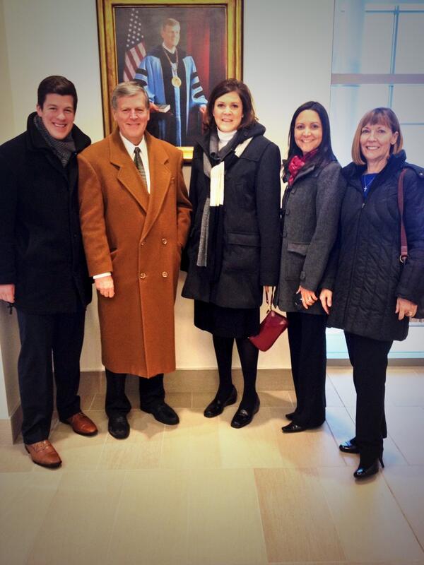 Presidents Chair Tom Haas showing off <a href="/GVSU/">Grand Valley State</a> #GVNewLibrary (&amp; portrait) to <a href="/JoshLooney/">Josh Looney</a> <a href="/tsteebgronau/">Terri Steeb Gronau</a> <a href="/MaritzaSJones/">Maritza Jones</a>