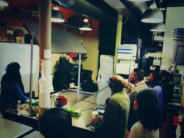 EricMEsteves's tweet photo. Twitter 101 in the @HHBakeryCafe's kitchen. #roxtweet http://t.co/yWHd1qggk2