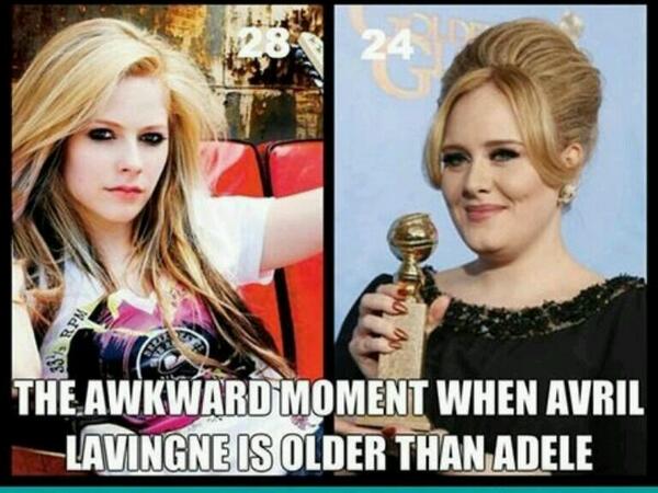 Metweeter15D's tweet photo. Adele looks like she's her mid to late 30's while Avril Looks like she's 20. http://t.co/2XnjpS2sNx