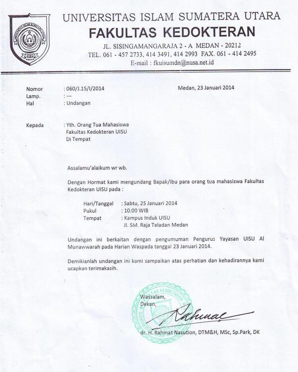 FKUISU's tweet photo. Undangan buat Orang tua mahasiswa FK UISU.
Sabtu, 25/1/14 pukul 10.00 di Kampus Induk UISU jl. SM Raja Teladan http://t.co/6VH2syahtG