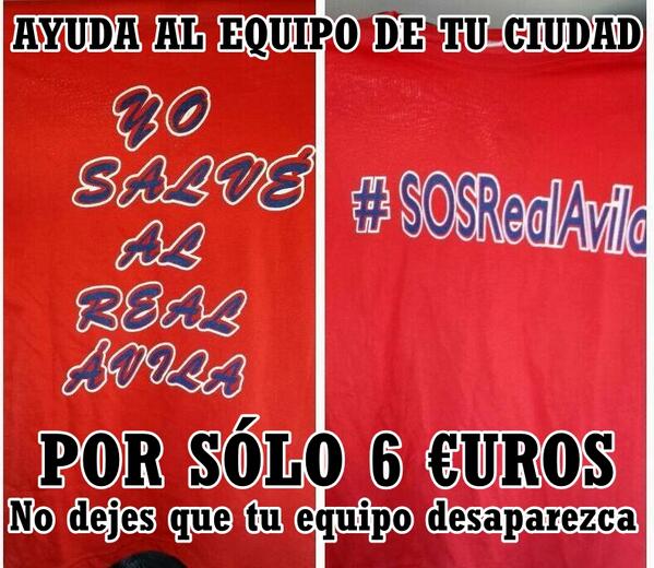 SOSRealAvila's tweet photo. Ayuda YA al equipo de tu Ciudad comprando esta camiseta! Entre todos podemos salvarle! #SOSRealAvila http://t.co/0vMolld5Bx