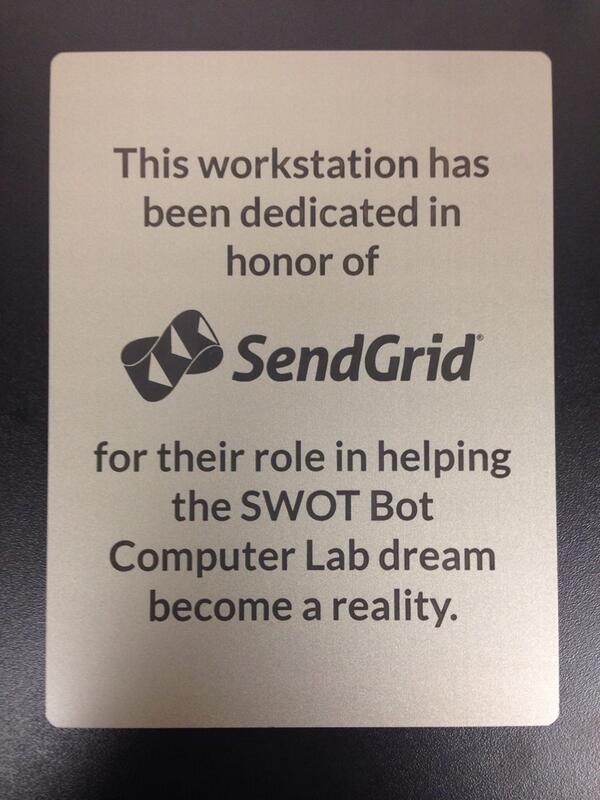 _ejallday_'s tweet image. @timfalls @SendGrid this plaque is mounted in the @SWOTBotOrg lab... Thanks again for all your help:)