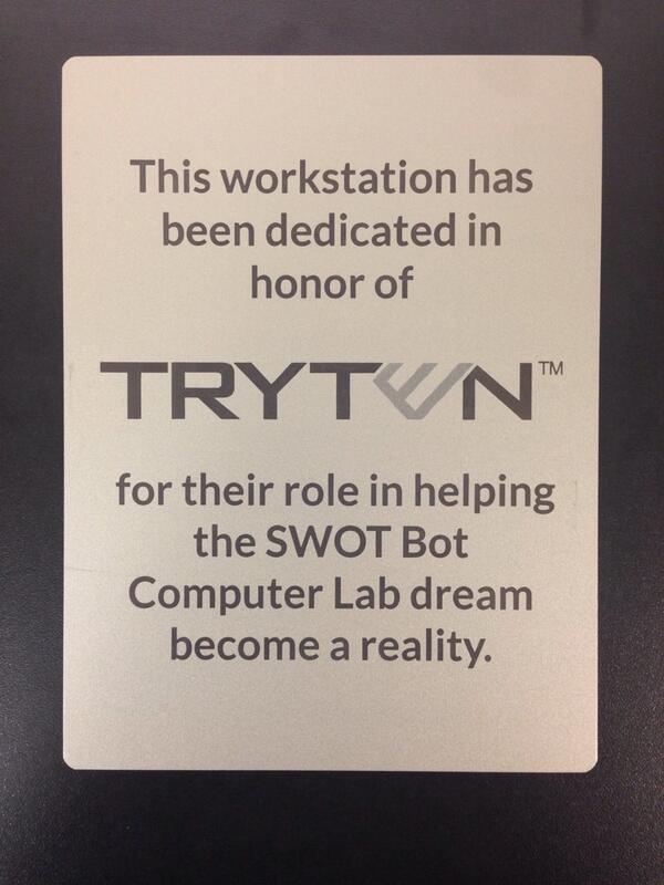 _ejallday_'s tweet image. @TrytenLocks we can&apos;t thank you enough. This plaque is mounted in @SWOTBotOrg computer lab:)