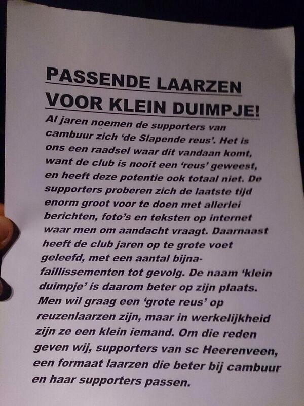 SuperFriezen_'s tweet photo. De brief van Heerenveen fans aan Cambuur. Geweldig! http://t.co/Z5AO1cRLLF