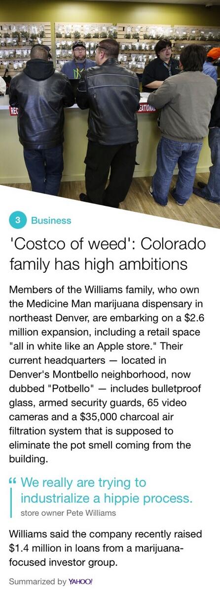 AnnaLoope's tweet photo. 'Costco of weed" "all in white like an Apple store" high ambitions via @YahooNewsDigest http://t.co/jwA5NxT8Xu