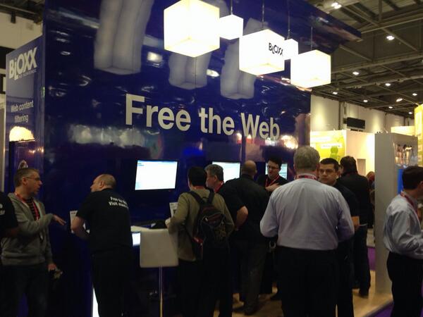 R0nster's tweet image. Busy morning @bloxx stand so far.
#freetheweb #BETT2014