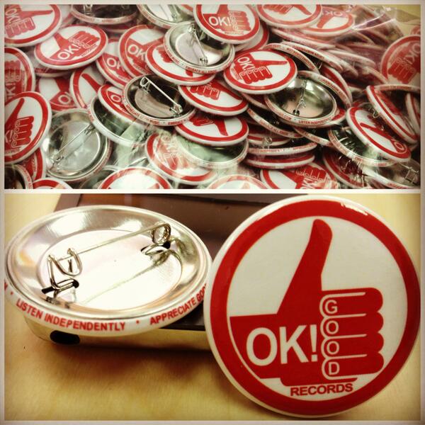 okgoodrecords's tweet photo. New @okgoodrecords buttons just arrived &amp; they look awesome! Who wants one? More merch with our new logo coming soon! http://t.co/0jbrfbC2l3