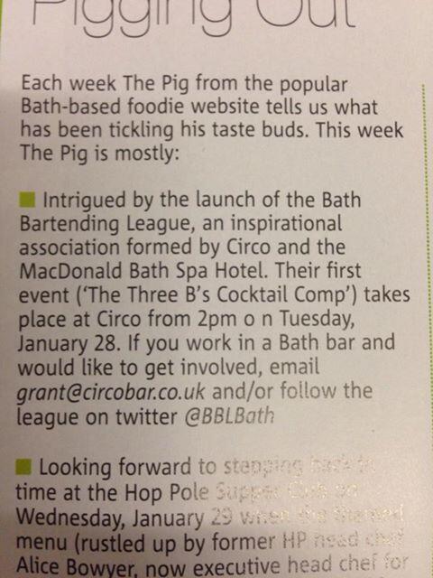 BBLBATH's tweet photo. Check it out.. Thanks @ThePigGuide for a nice mention in the @BathChron Magazine this week. http://t.co/feLaVzEv0p