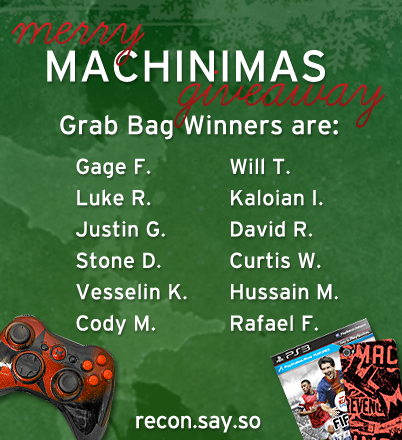 SaySoApp's tweet image. Congrats to our grab bag winners! The next @machinima Recon giveaway will be announced soon! recon.say.so
