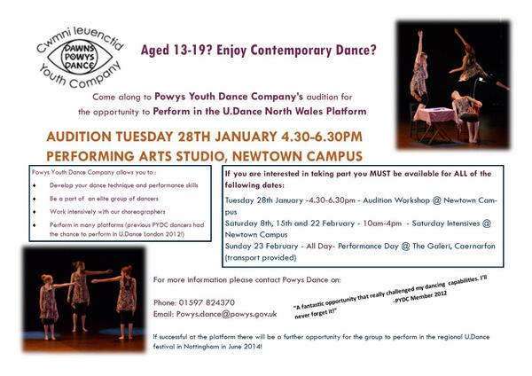 PLS RT... Powys Youth Dance Company Auditions in Newtown Campus 28/1/14 <a href="/NPTCGroup/">Grŵp Colegau NPTC Group of Colleges</a>