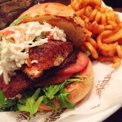 Rockit's tweet photo. Today's lunch special is Blackened Tilapia Sandwich with creamy coleslaw, arugula, tomatoes, sundried tomato aioli. http://t.co/h5Lni4r3VR