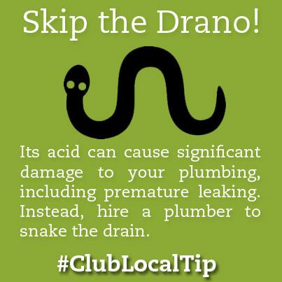 ClubLocalDallas's tweet image. Skip the Drāno! It can cause serious damage to your pipes. Instead, book a plumber to snake your drain!