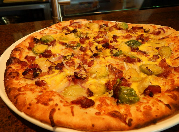 TuliBistro's tweet photo. How about a #SacBaconFest Carbonara Pizza for #lunch? Peppered Bacon Lardon, Braised Brussels Sprouts, Egg Yolk, etc http://t.co/6ArLiSP6DE