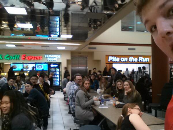 UofC_Elephant's tweet photo. Stealth elephants interrupting lunches since 2014 @OfficialLangill #selfie #frostbite http://t.co/QNGhgcVbjy