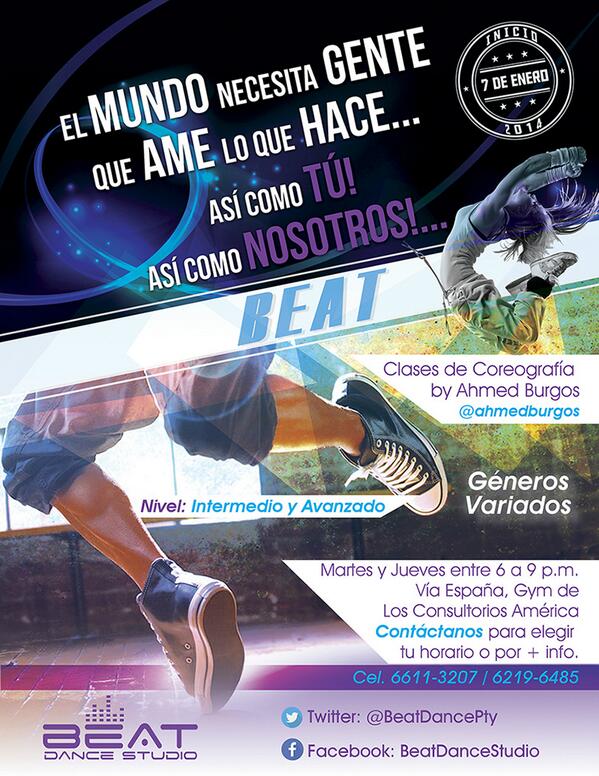 BeatDancePTY's tweet photo. Cualquier día de la semana cae bien BAILAR! Clases de coreografía variada con @ahmedburgos Contáctanos! http://t.co/SCP2thCXF8