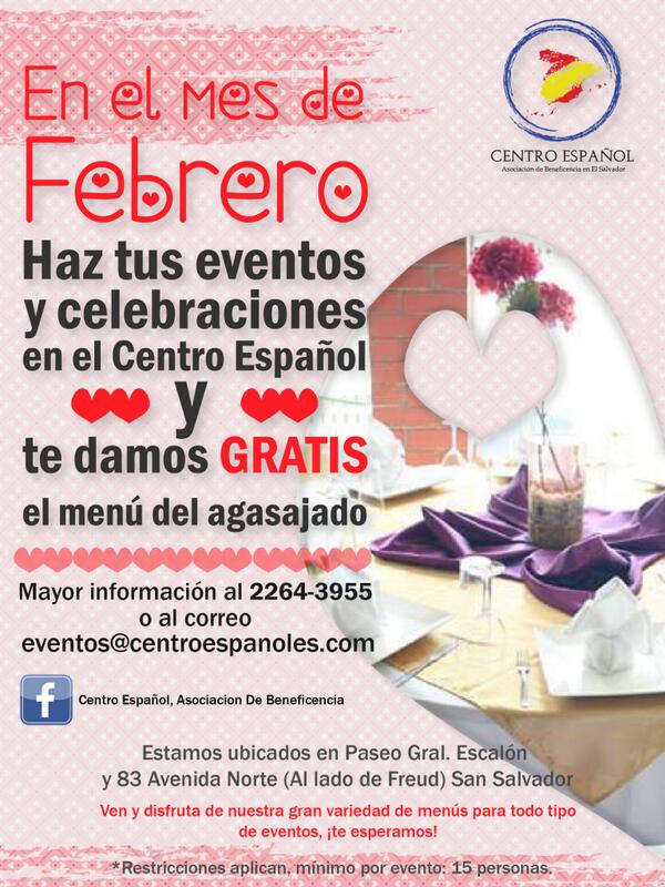 CentroEspanoles's tweet photo. En el Mes de Febrero haz tus celebraciones en el Centro Español,  y te damos gratis el menú del agasajado! http://t.co/oBn1QU7fXY