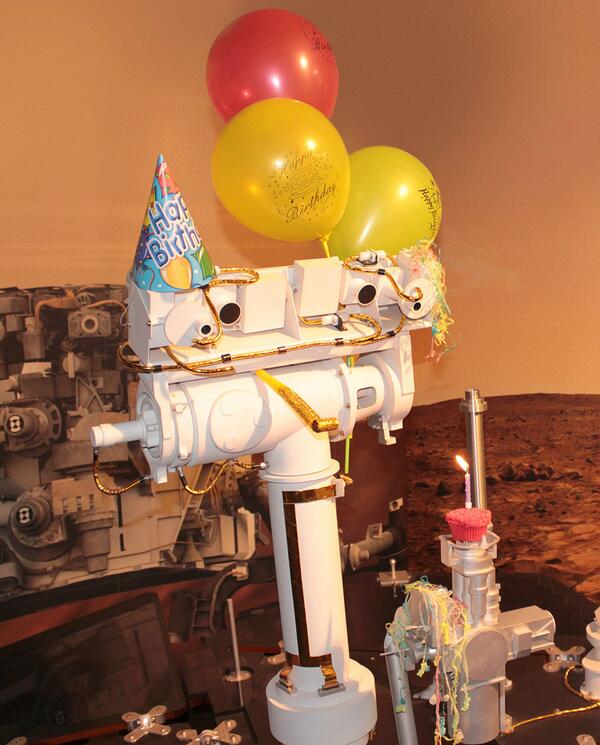 CanberraDSN's tweet image. It's time to celebrate #MER10! Our @MarsRovers model has already gotten into party mode. #cake #nomnomnomnom