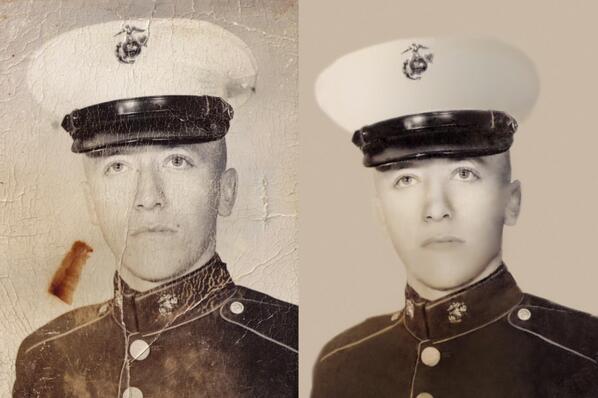 AThatcherPhoto's tweet photo. My latest restoration project.  This was the only photo of his dad (a tiny wallet).  I think he would be proud. http://t.co/OKteW9sQcp