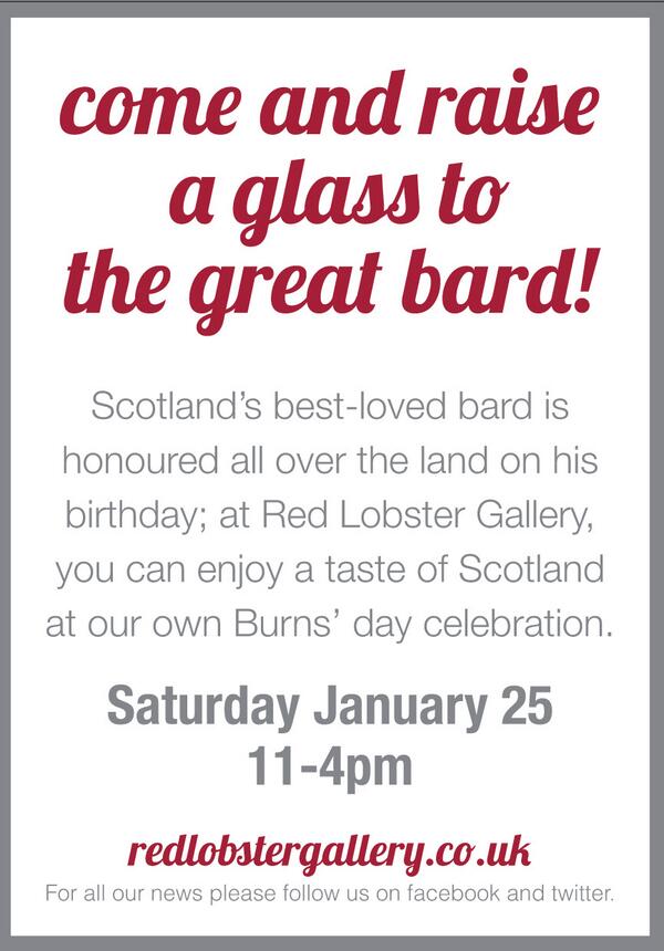 RedLobGallery's tweet photo. Come and raise a glass to the great bard!
 Saturday January 25, 11-4pm. http://t.co/FuInBWEufv