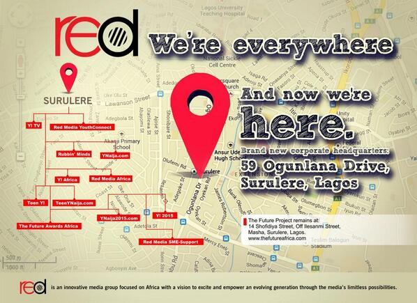 RedMediaAfrica's tweet photo. RED...we are everywhere And now we are here.. 59 Ogunlana Drive, Surulere Lagos. #WeHaveMoved http://t.co/h8IYAiXKUq